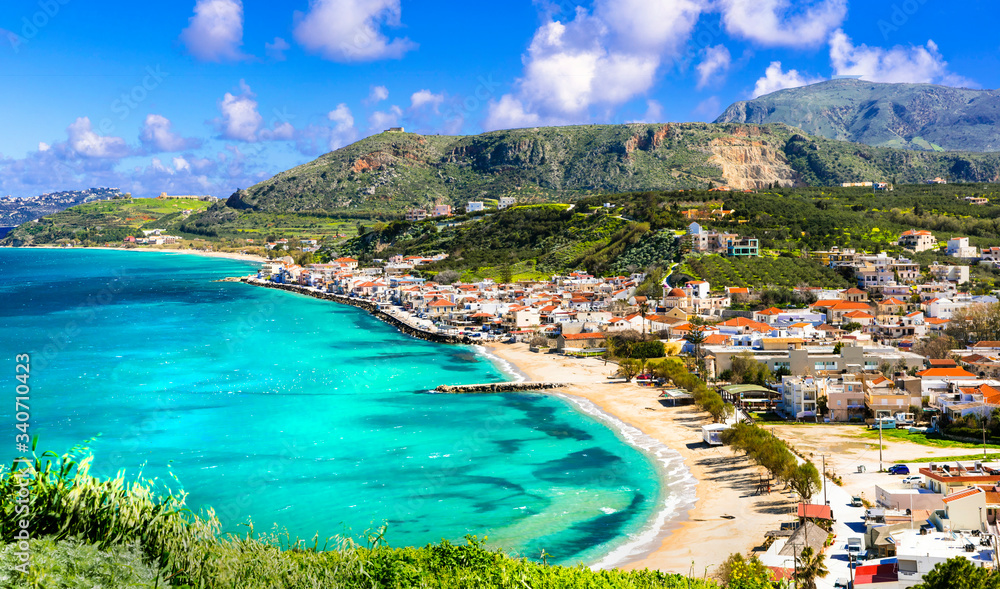 Poster stunning views of kalyves bay and beach. beautiful crete island, creece