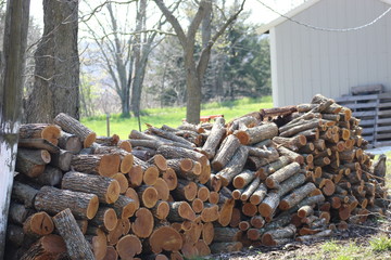Wood used for heating on rural  farm home