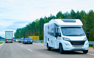 Camper rv on road Poland reflex