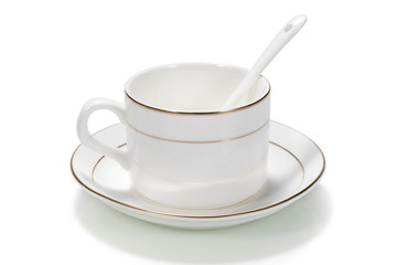 Empty cup on white background