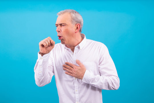 Isolated Adult Or Senior Man With Cough Expression