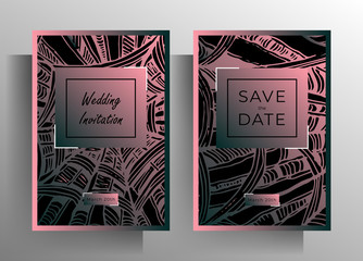 Design wedding invitation card set. The elegant concept with hand-drawn textural elements. Vector 10 EPS.