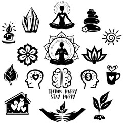 Fototapeta premium Collection of relaxation and meditation and yoga symbols