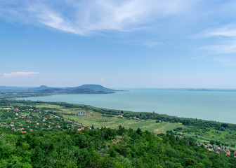 picturesque hill and a lake, scenic coastline bright summer day, Balaton