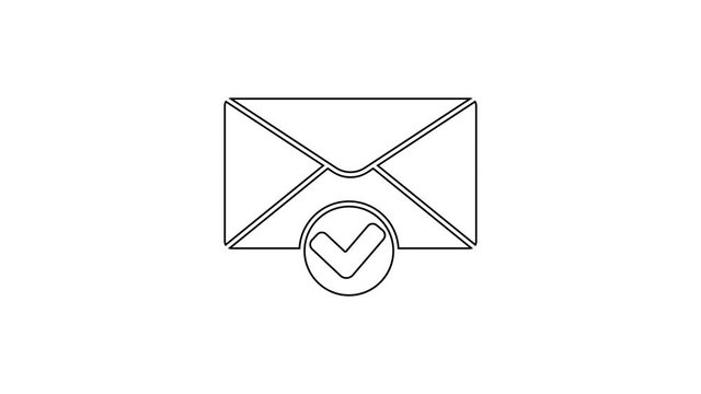 Black line Envelope and check mark icon isolated on white background. Successful e-mail delivery, email delivery confirmation. 4K Video motion graphic animation
