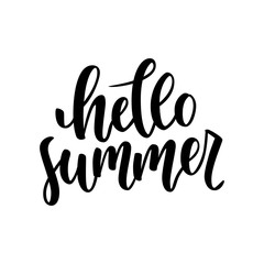 Hello summer hand drawn lettering isolated on white background for your design. Modern brush handletteing. Vector illustration