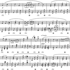 Obraz premium Vector music note sheet. Seamless background pattern.