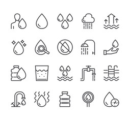 Water line black pictogram icon isolated set. Vector flat graphic design
