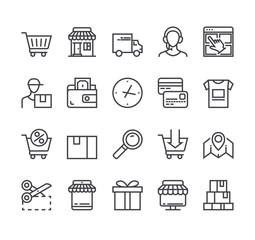 Shopping commerce delivery line icon isolated set. Vector flat graphic design