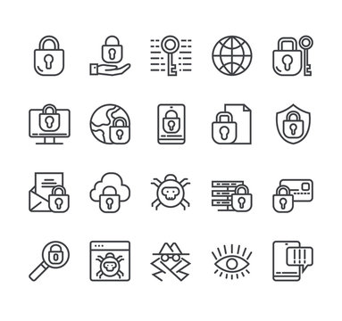 Data protection personal information line icon isolated set. Vector flat graphic design