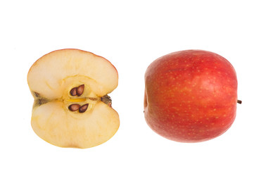 one and a half  pink lady eating apples isolated on white with pips