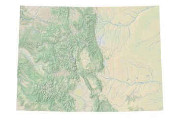 High resolution topographic map of Colorado with land cover, rivers and shaded relief in 1:1.000.000 scale. - 340721448
