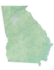 High resolution topographic map of Georgia with land cover, rivers and shaded relief in 1:1.000.000 scale. - 340721614