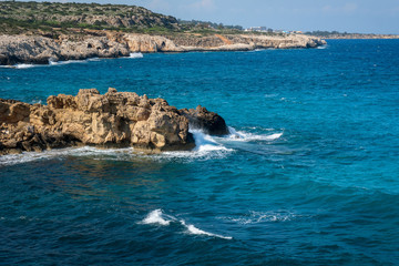 Sea and rocks. Cape Greco National Forest Park.