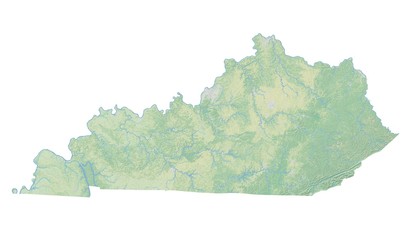 High resolution topographic map of Kentucky with land cover, rivers and shaded relief in 1:1.000.000 scale. © Christian Pauschert