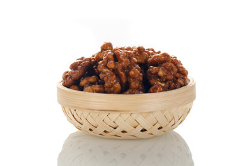 Walnuts on a white board