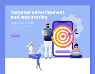 Targeted advertisement and lead scoring metaphor vector illustration with characters