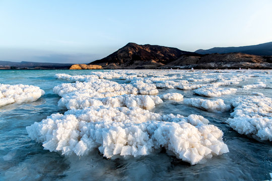Salt crystals in the water