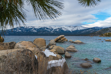 Winter Time at Sand Harbor Beach, Lake Tahoe California - Nevada. 
