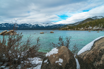Winter Time at Sand Harbor Beach, Lake Tahoe California - Nevada. 