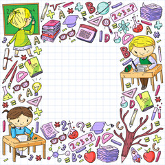 Back to school. Vector icons and elements for little children, college. Doodle style, kids drawing