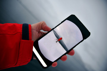360 camera picture or snap shot preview in phone app. Winter photography.