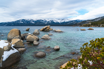 Winter Time at Sand Harbor Beach, Lake Tahoe California - Nevada. 