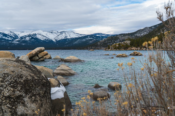 Winter Time at Sand Harbor Beach, Lake Tahoe California - Nevada. 