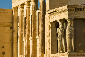 ATHENS, GREECE – May 26, 2006 : Detail of the south porch of Erechtheion with the Caryatids....