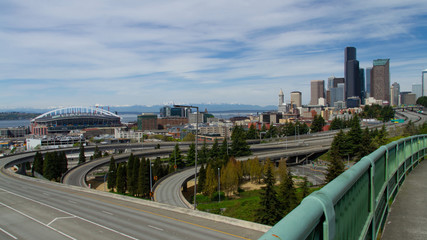 Panoramic Seattle skyline with no freeway traffic