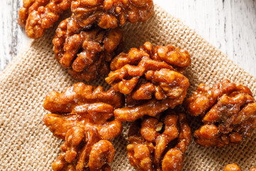 Walnuts on a white board
