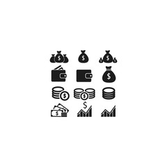 Bag, wallet, money, card, rate, currency, bill, vector icon