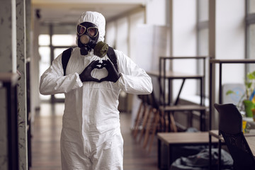 Cleaning and Disinfection at town complex amid the coronavirus epidemic. Professional teams for...