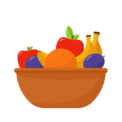 Fruit bowl. Assorted fruit bowl. Different fruits in bowl icon design