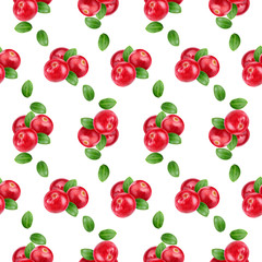 Cranberry hand drawn watercolor illustration. Seamless pattern.