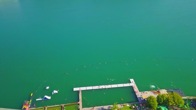 Aerial view of Lake Bled in Slovenia. 