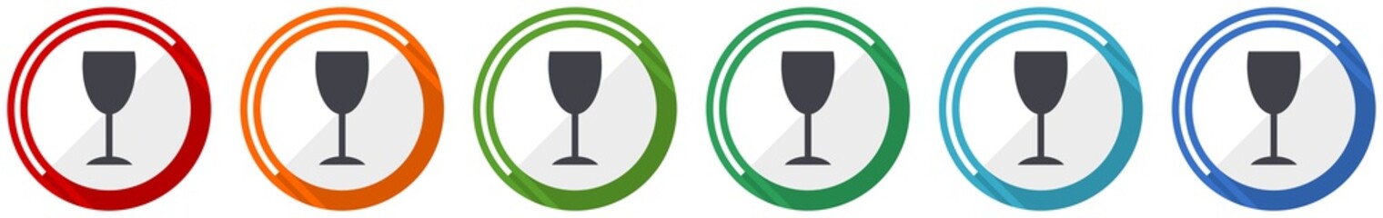 Alcohol icon set, flat design vector illustration in 6 colors options for webdesign and mobile applications