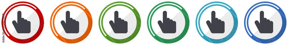 Poster cursor hand icon set, flat design vector illustration in 6 colors options for webdesign and mobile a