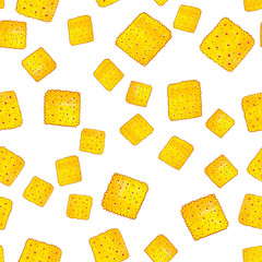 Hand drawn seamless pattern with tasty cookies. Marker / Watercolor illustration.