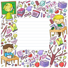 Fototapeta na wymiar Back to school. Vector icons and elements for little children, college. Doodle style, kids drawing