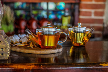 Tea cup with tea in a cafe