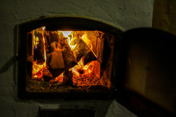 Village stove firewood and fire
