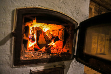 Village stove firewood and fire