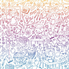 Back to school. Vector icons and elements for little children, college. Doodle style, kids drawing