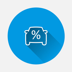 Vector car icon and percent sign. Loan symbol icon on blue background. Flat image with long shadow.