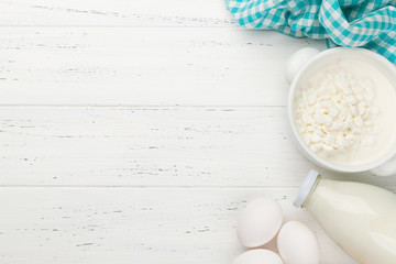 Dairy products, milk, cottage cheese and eggs