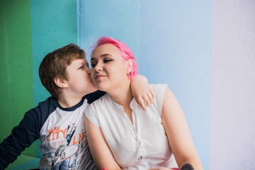 young mother with teenager son