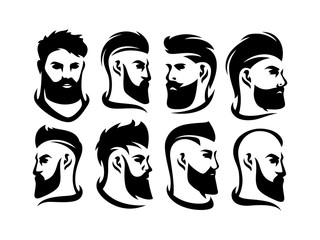 Bearded men heads collection. Vector illustration.