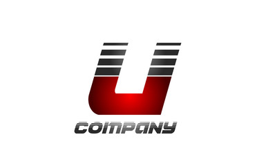 U alphabet letter logo icon design in red grey gradient color for business and company