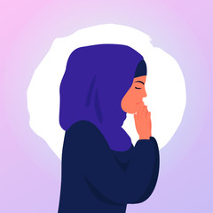 Girl folded palms in prayer colorful illustration